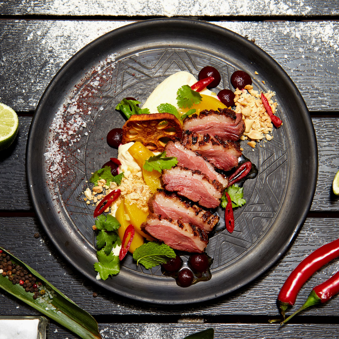 Barbecued Duck with Peaches Recipe Heat Beads®